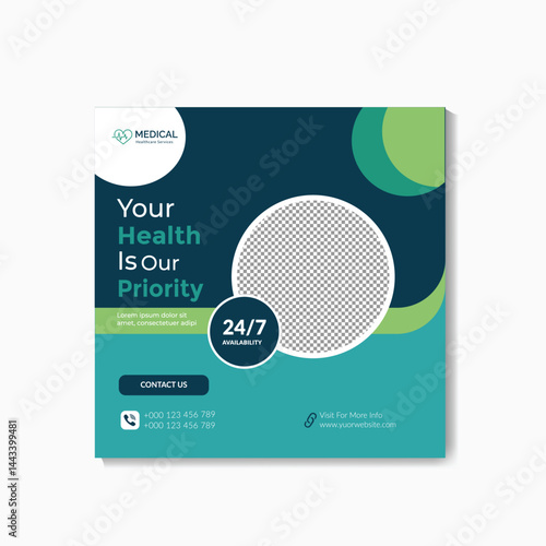 Medical service social media post design template, Medical and health care social media post design collection. card, banner, and web ad