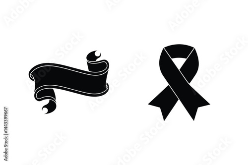 Black Ribbon And Scroll Vector Illustration Isolated On White Background