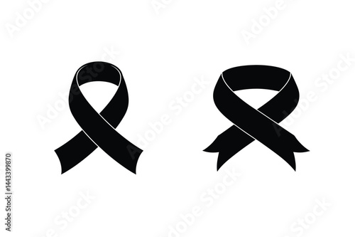 Black Ribbon Icons Collection For Mourning Awareness And Support Vector Illustration