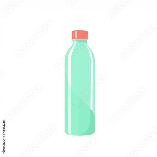 Mint green water bottle with red cap illustration for hydration and reusable container concept art design