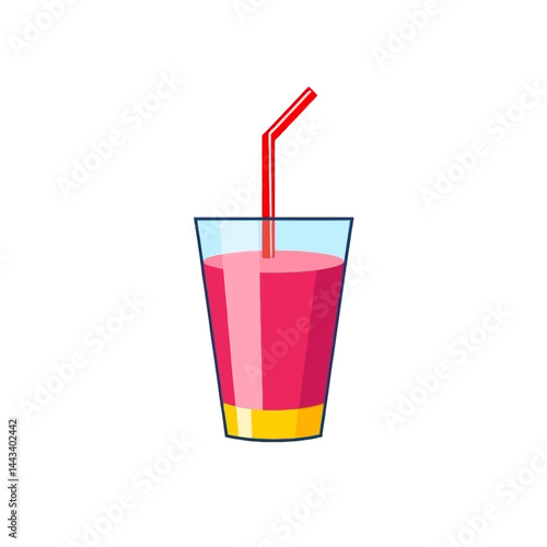 Illustration of pink smoothie in glass with straw for healthy drink and summer refreshment concept