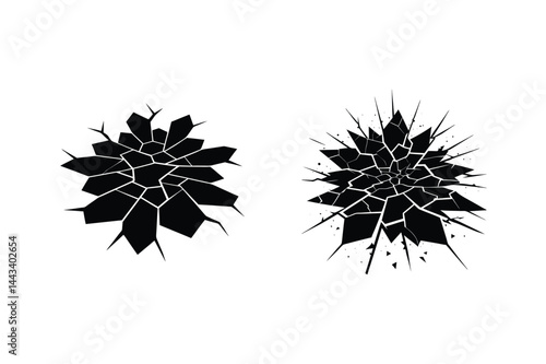 Two Cracked Glass Illustrations Breaking Surfaces Black And White Vector Graphic