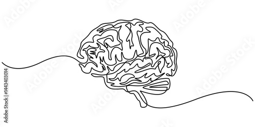 brain continuous one line drawing, Continuous one line drawing of human brain. Hand drawn minimalism style. brain line art vector illustration.                                 