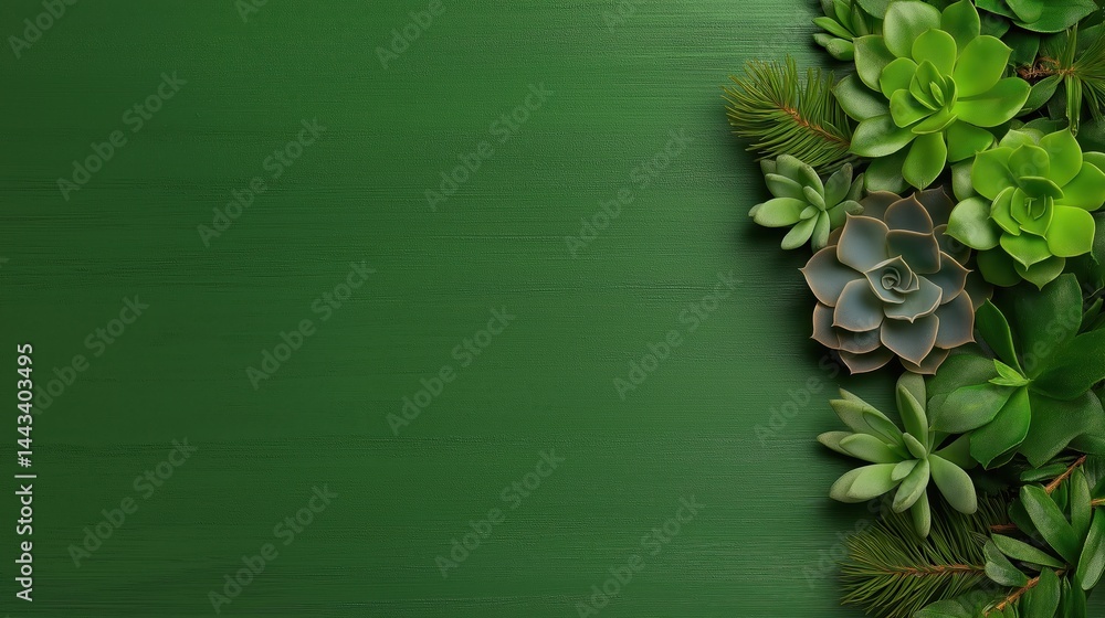 Creative pop art style background featuring green and blue succulent plants for promoting sustainable living