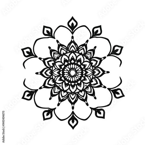 Black and white mandala art design intricate floral pattern meditation spiritual zen yoga coloring page vector 