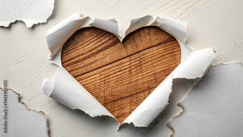 Heart-Shaped Hole in Paper Revealing Wood Texture