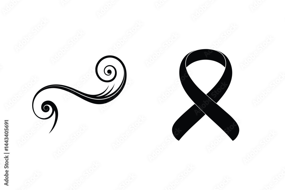 Elegant Black Ribbon And Swirl Vector Elements On White Background Illustration Elegant Black Ribbon And Swirl Vector Elements On White Background Illustration