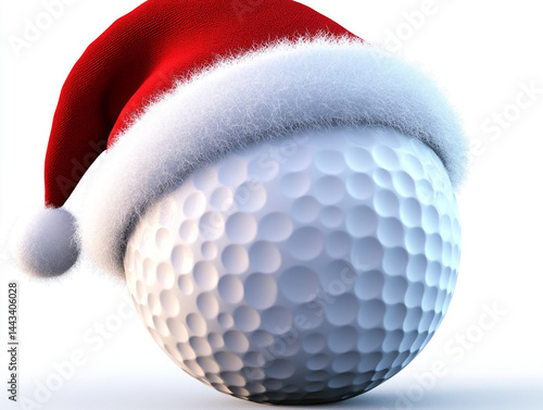 Festive Golf Ball in Santa Hat  Holiday Sport  Christmas Golfing