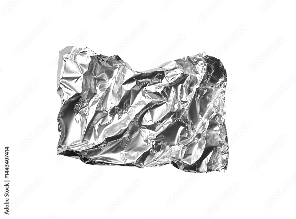 Fototapeta premium A crumpled piece of aluminum foil on a grey on Png Format and Transparent Background
