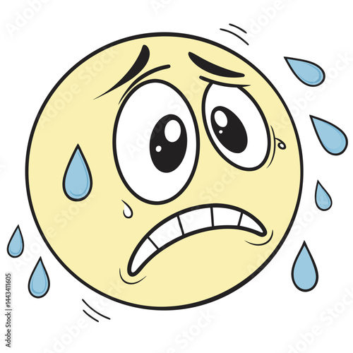 Cartoon Sob Emoji with Trembling Mouth and Droplets
