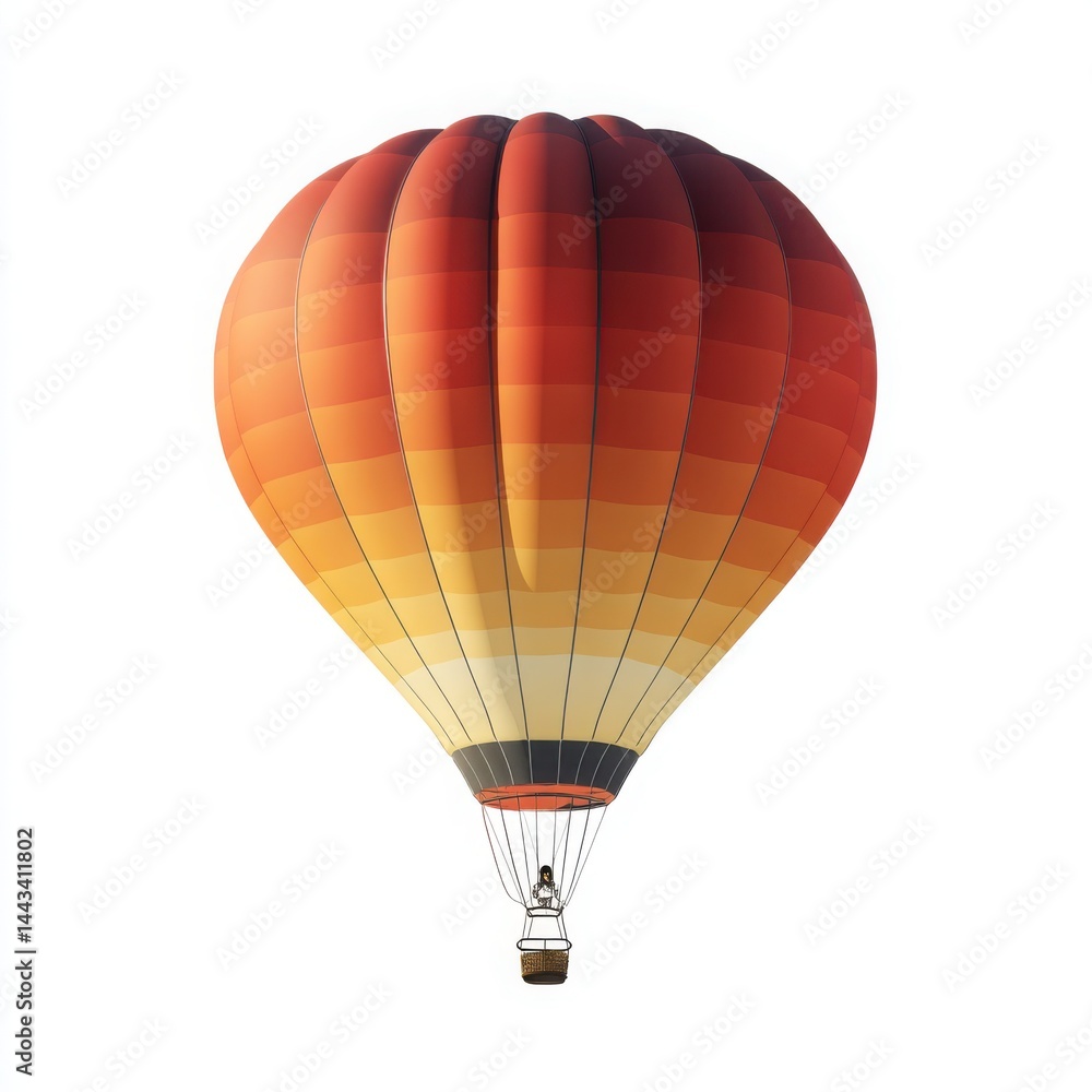 Naklejka premium Striking Hot Air Balloon in Flight, Orange and Red Tones, White Background, Adventure and Travel