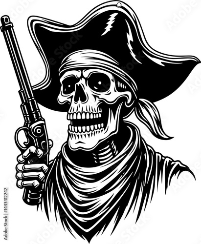 Skeleton Pirate with Pistol vector