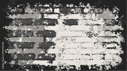 Black and white tone Brick wall background. A black and white brick wall texture with a grungy, distressed look. 