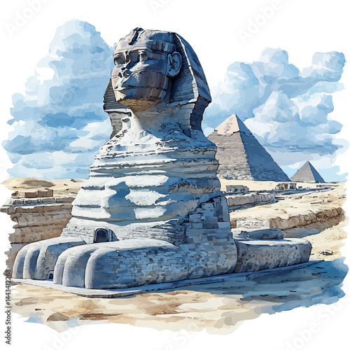 illustration of Sphinx Of Giza, watercolor vector, isolated on a white background.