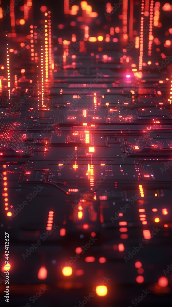 Futuristic dark background featuring glowing circuit patterns and neon accents, perfect for tech product presentations and displays. Futuristic dark background featuring glowing circuit patterns and neon accents, perfect for tech product presentations and displays.