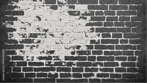 Black and white tone Brick wall background. A black and white brick wall texture with a grungy, distressed look. 