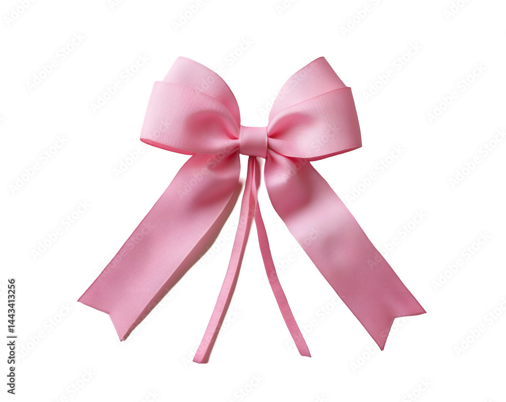 Elegant pink ribbon bow with long tails on an isolated backdrop, ideal for festive decorations, gift wrapping, and creating a touch of grace for various celebratory purposes Elegant pink ribbon bow with long tails on an isolated backdrop, ideal for festive decorations, gift wrapping, and creating a touch of grace for various celebratory purposes