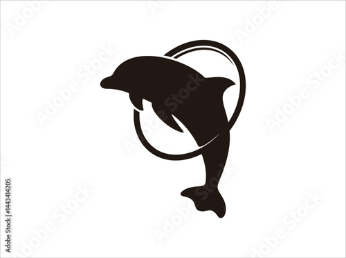 Dolphin trick pixel perfect linear icon. Jumping through hoop. Dolphinarium aquatic show. Acrobatic entertainment. Thin line illustration. Contour symbol. Vector outline drawing. Editable stroke