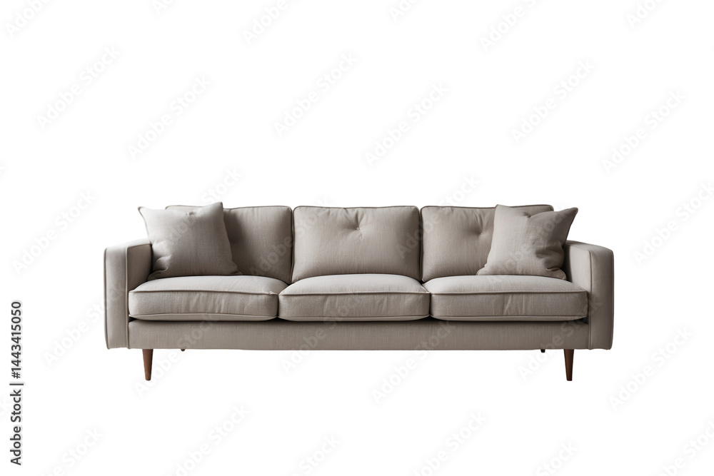 Naklejka premium Elegant Scandinavian Sofa with Neutral Fabric, A Comfortable and Stylish Addition to Modern Living Spaces, Perfect for Interior Design Projects
