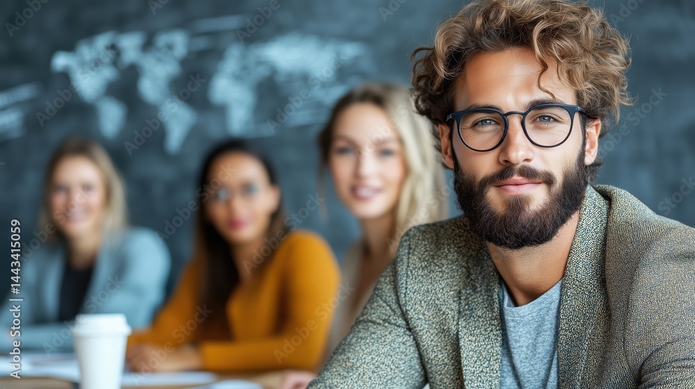 Marketing experts collaborate on global branding strategies in stylish conference room setting