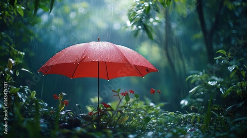 Wallpaper Mural Red umbrella in a rainy forest Torontodigital.ca