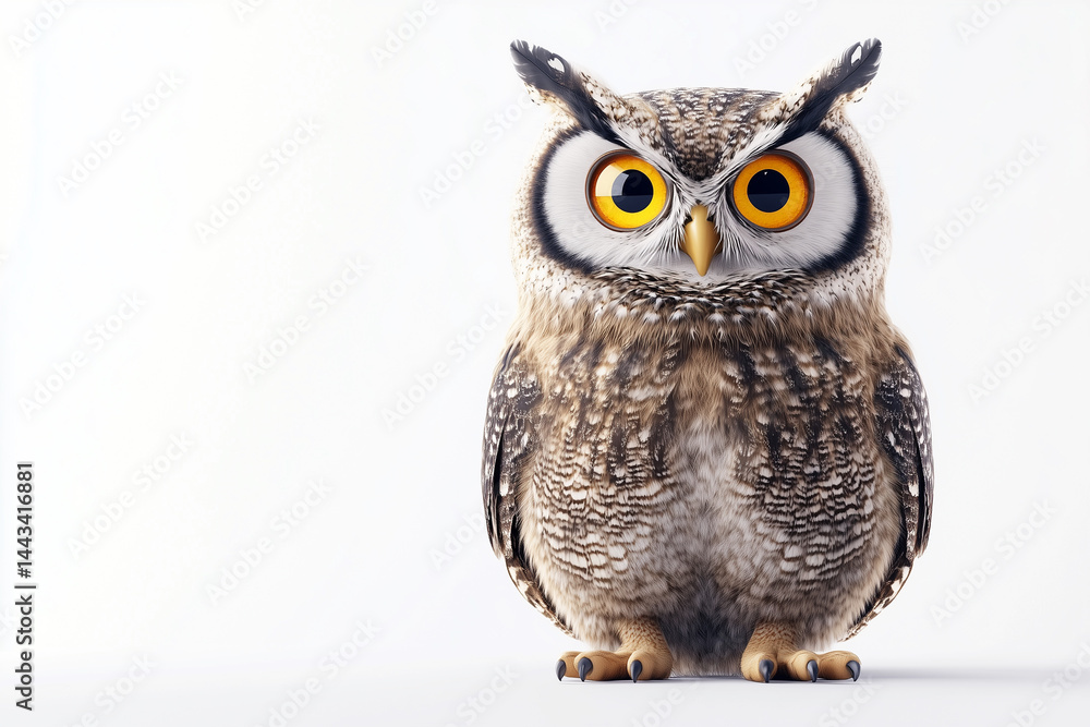 Obraz premium A captivating, intricately detailed studio shot of a striking owl, presenting a wise and observant look. The owl's majestic presence and captivating eyes draw you in.