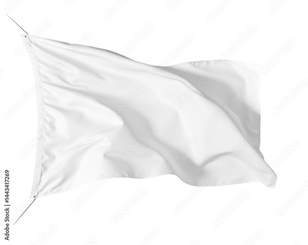 Fototapeta premium Elegant snow-white flag waving gently, showcasing a pristine smooth fabric texture against an infinite dimension, symbolizing purity, neutrality, and endless possibilities
