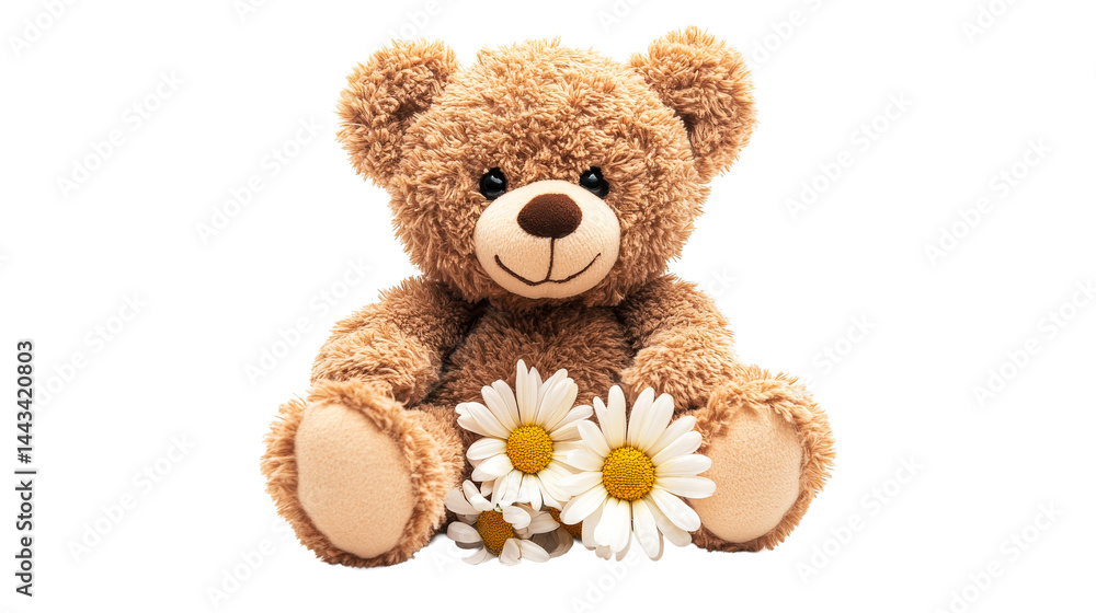 Teddy bear with daisies on white background Teddy bear with daisies on white background