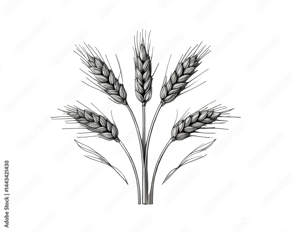 Elegant wheat illustration for brands seeking natural and organic associations, ideal for agricultural, bakery, and sustainable products, showcasing simplicity and tradition Elegant wheat illustration for brands seeking natural and organic associations, ideal for agricultural, bakery, and sustainable products, showcasing simplicity and tradition