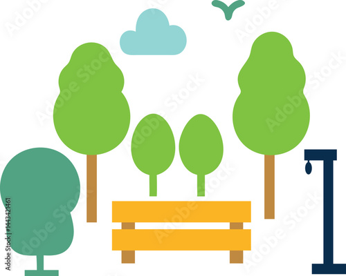 Parks and Green Space Icon collection ,Green public spaces linear icon. Public park bench and tree. Outdoor recreation. Urban park. Nature landscape