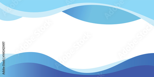 A sophisticated abstract graphic featuring a dynamic, flowing, navy blue wave design against a clean white background.	