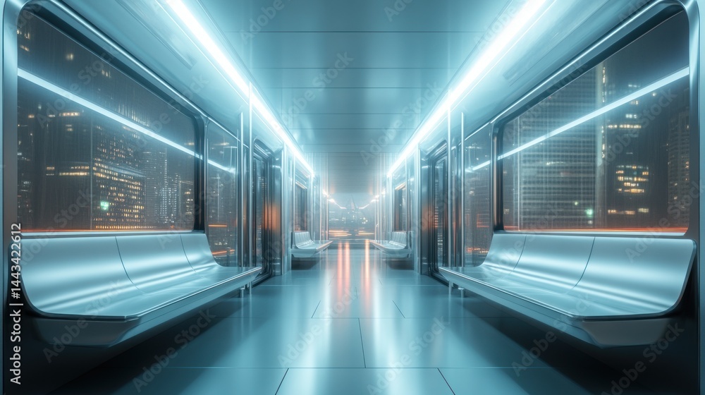 Fototapeta premium Futuristic city train interior