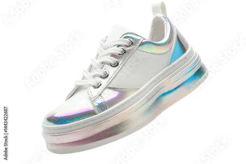 Stylish iridescent white sneakers a modern fashion statement showcasing a unique design and on transparent background