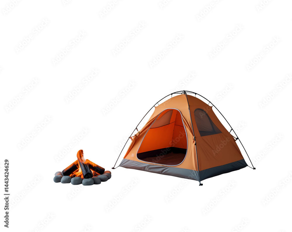 Enchanting camping experience showcasing a cozy tent alongside a crackling campfire under a starlit sky evokes a sense of adventure and tranquility