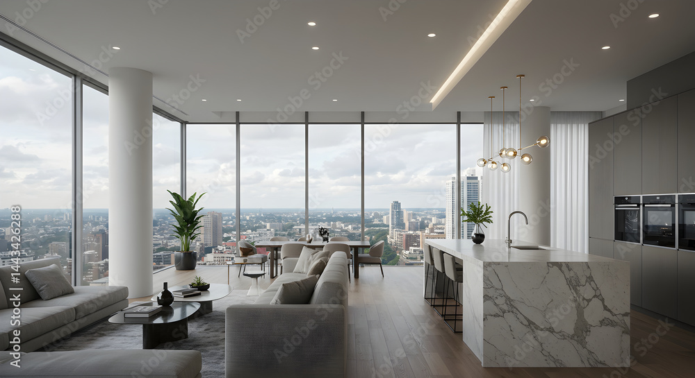 Contemporary Apartment Interior With Panoramic City Views And Modern Design Contemporary Apartment Interior With Panoramic City Views And Modern Design
