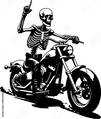 Skeleton Biker on Vintage Motorcycle SVG Design
