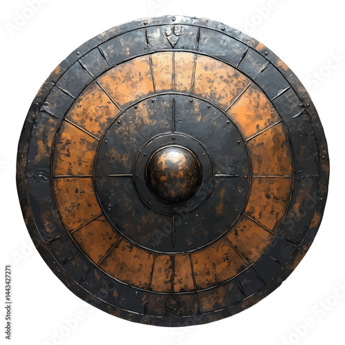 Spartan Bronze Shield, watercolor vector, isolated on a white background.