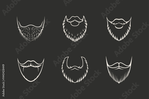 Set of six different beard styles illustration in simple white outline