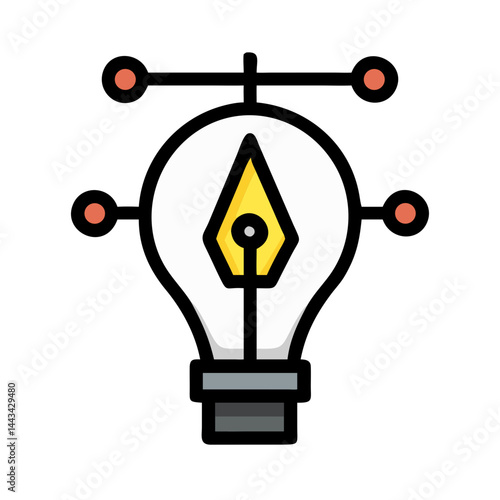 Pen Tool with Light Bulb Idea Icon – Creativity and Innovation Symbol for Design and Inspiration
