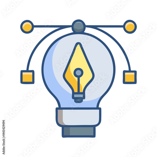 Pen Tool with Light Bulb Idea Icon – Creativity and Innovation Symbol for Design and Inspiration