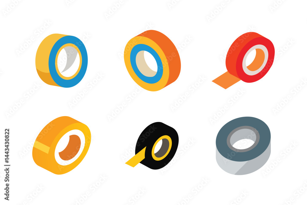 Obraz premium Isometric colorful rolls of tape vector illustration on white background
