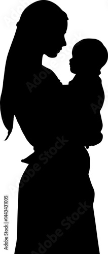vector silhouette of a woman holding a child in her arms .Generative AI