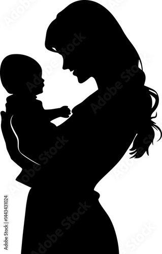 vector silhouette of a woman holding a child in her arms .Generative AI
