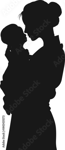 vector silhouette of a woman holding a child in her arms .Generative AI