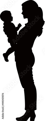 vector silhouette of a woman holding a child in her arms .Generative AI
