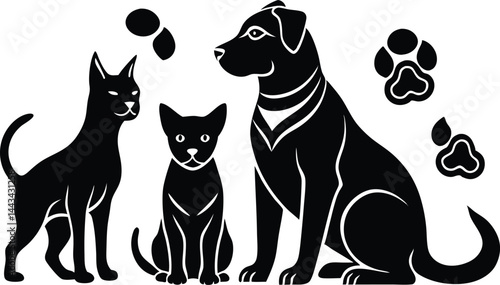 Silhouette Illustration Dog, Cat, Paws – Pet Adoption Design
