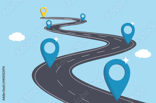 Success roadmap journey, milestone or career path achivement, aocomplishment, assessment or way to success, route or pathway to achive goals