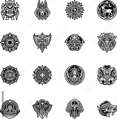 Collection of Ancient Hieroglyphs Glyph Icons  

