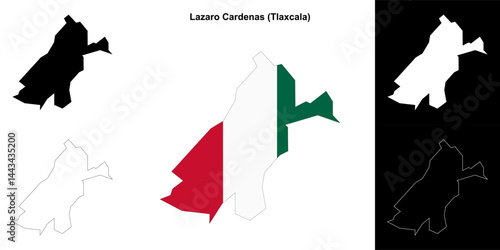 Lazaro Cardenas municipality (Tlaxcala) outline map set