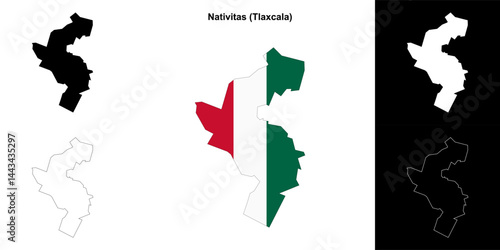 Nativitas municipality (Tlaxcala) outline map set